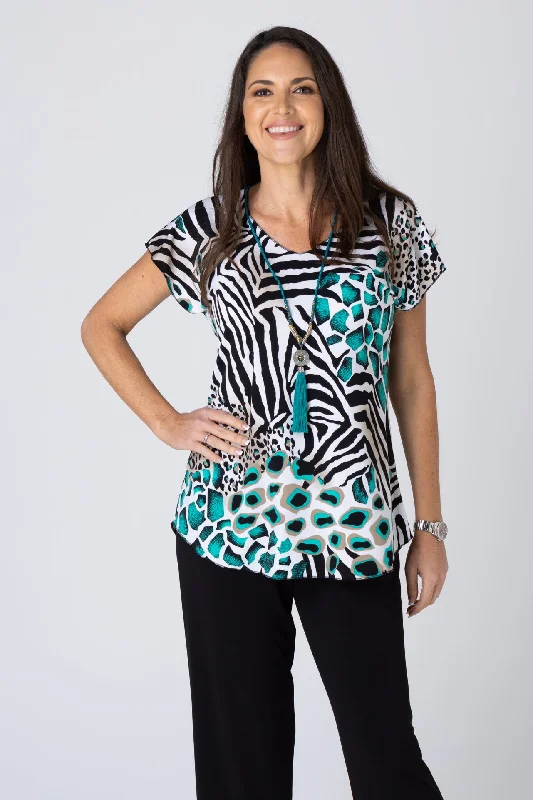 Midnight Sale Emerald Print Short Sleeve Jersey Top