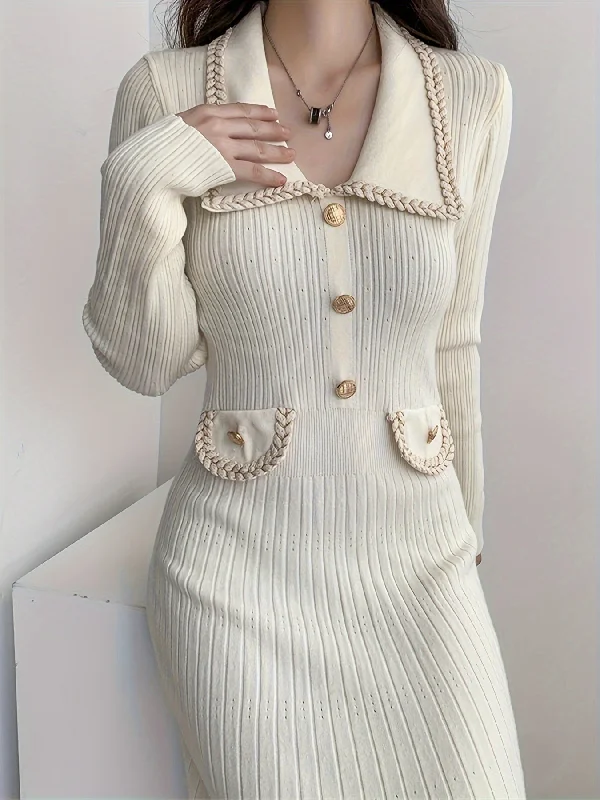 Half Price Sixsr Ribbed Solid Midi Dress, Elegant Long Sleeve Bodycon Sweater Dress, Women's Clothing Half Price Sixsr Ribbed Solid Midi Dress, Elegant Long Sleeve Bodycon Sweater Dress, Women's Clothing