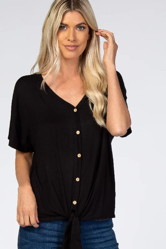 Weekend Discounts Worth Grabbing Black Tie Front Short Sleeve Top