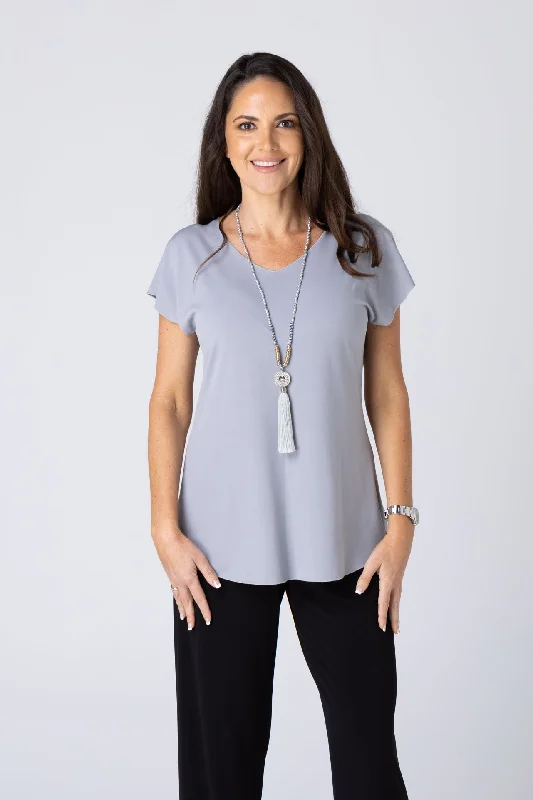 Weekend Discounts to Enjoy Pewter Microfibre Jersey Short Sleeve Top