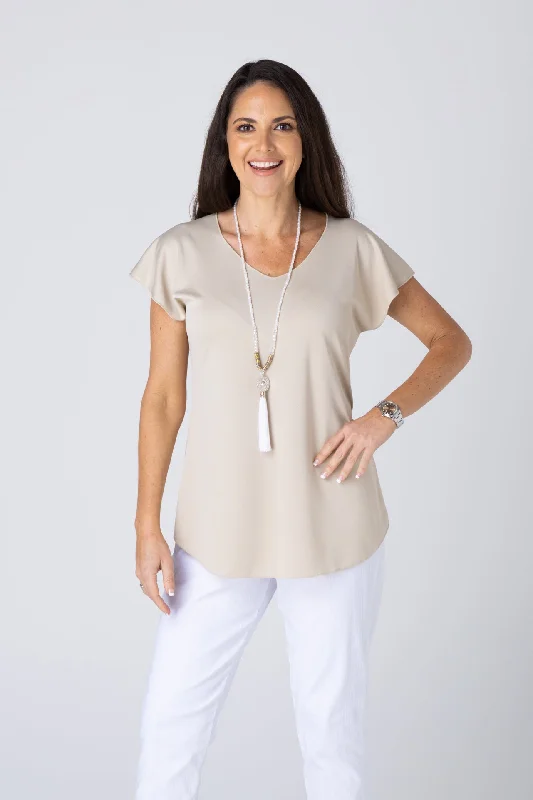 Early Bird Beige Activewear Short Sleeve Top