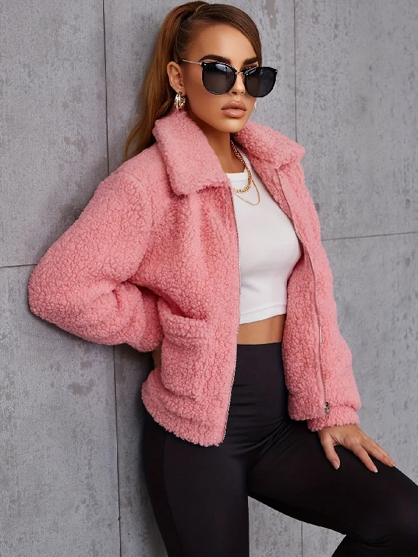 Weekend Deals That Sizzle Sixsr Solid Zipper Up Lapel Neck Plush Coat, Casual Long Sleeve Outerwear For Fall & Winter, Women's Clothing Weekend Deals That Sizzle Sixsr Solid Zipper Up Lapel Neck Plush Coat, Casual Long Sleeve Outerwear For Fall & Winter, Women's Clothing