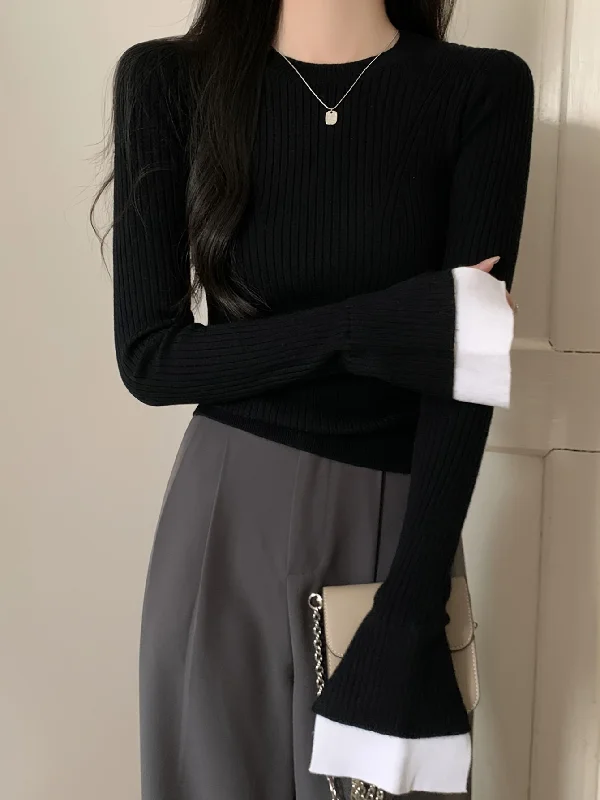 Weekend Offers That Dazzle Sixsr Contrast Trim Crew Neck Pullover Sweater, Casual Long Sleeve Slim Knitting Sweater For Every Day, Women's Clothing Weekend Offers That Dazzle Sixsr Contrast Trim Crew Neck Pullover Sweater, Casual Long Sleeve Slim Knitting Sweater For Every Day, Women's Clothing