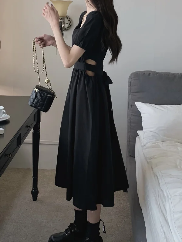 Special Buy Sixsr Cut Out Tie Waist A-line Dress, Chic Solid Short Sleeve Midi Length Dress, Women's Clothing Special Buy Sixsr Cut Out Tie Waist A-line Dress, Chic Solid Short Sleeve Midi Length Dress, Women's Clothing