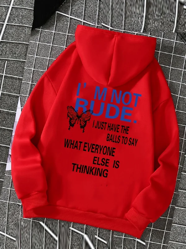 Make Your Weekend Count with Savings Sixsr Butterfly Letter Print Drawstring Loose Hoodie, Casual Hooded Pocket Fashion Long Sleeve Sweatshirt, Women's Clothing
