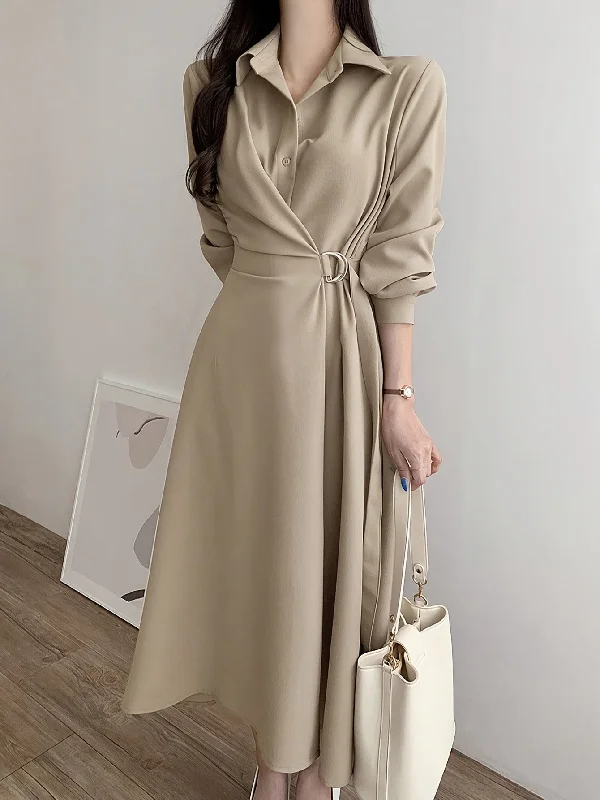 Pay Less Sixsr A-line Button Front Dress, Elegant Long Sleeve Dress For Spring & Fall, Women's Clothing Pay Less Sixsr A-line Button Front Dress, Elegant Long Sleeve Dress For Spring & Fall, Women's Clothing