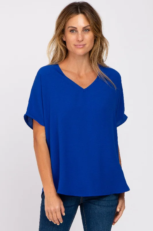 Hot Buy Royal Blue Short Sleeve Blouse