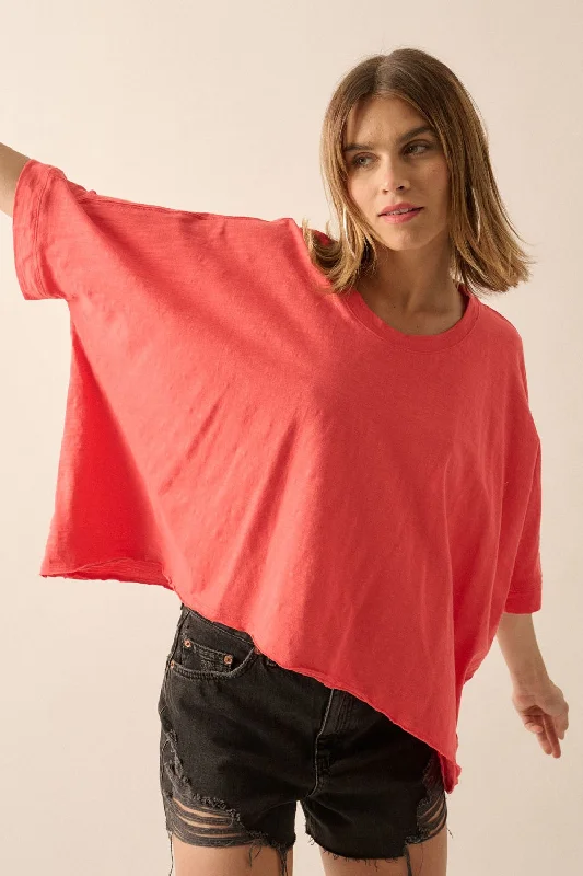 Online Deal Red Easy Fit Mineral Wash Slub Knit T-Shirt