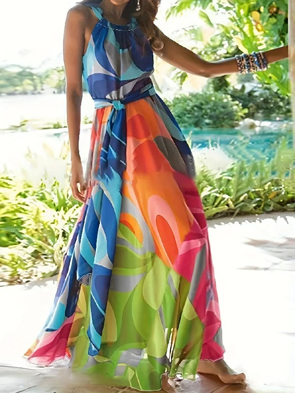 Weekend Deals That Dazzle Colorful Allover Print Halter Dress, Vacation Sleeveless Tie Backless Dress, Women's Clothing Weekend Deals That Dazzle Colorful Allover Print Halter Dress, Vacation Sleeveless Tie Backless Dress, Women's Clothing
