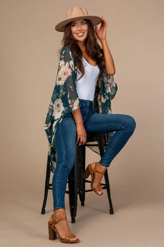 Weekend Specials to Indulge In Forest Green Floral Sheer Cover Up