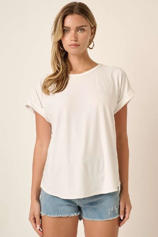 Weekend Deals You Can't Resist Ivory Rolled Cuff Short Sleeve Top