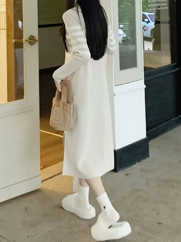 Unmissable Sale Sixsr Striped Pattern Split Hem Dress, Casual Long Sleeve Dress For Spring & Fall, Women's Clothing