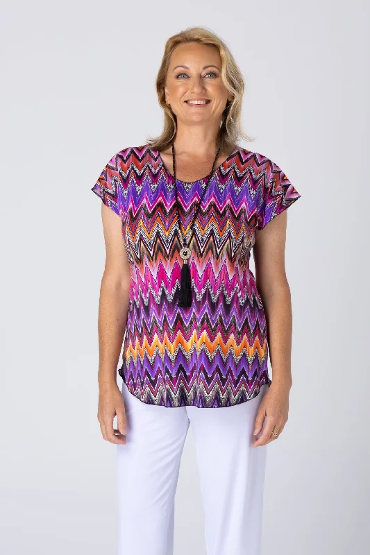 Weekend Discounts to Delight Zag Print Short Sleeve Jersey Top