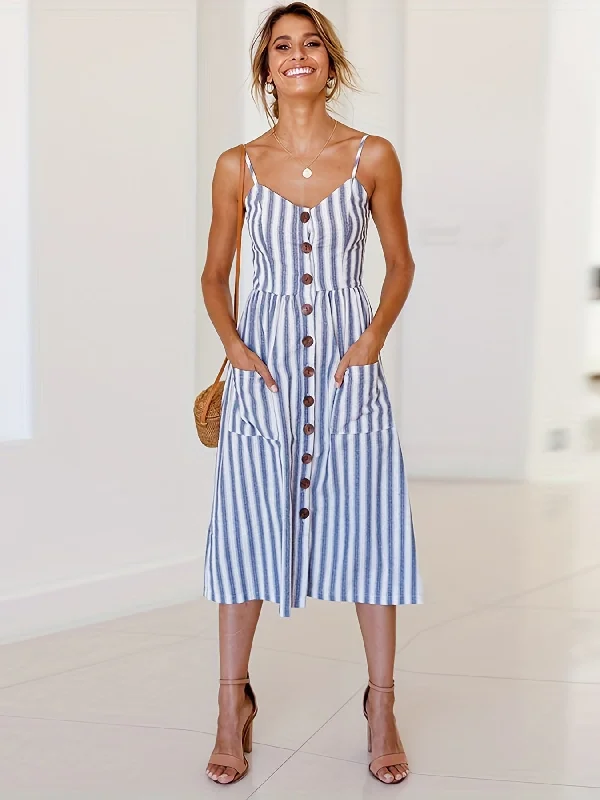 Overstock Clearance Sixsr Striped Print Pocket Front Dress, Casual Spaghetti Strap Sleeveless Dress, Women's Clothing Overstock Clearance Sixsr Striped Print Pocket Front Dress, Casual Spaghetti Strap Sleeveless Dress, Women's Clothing
