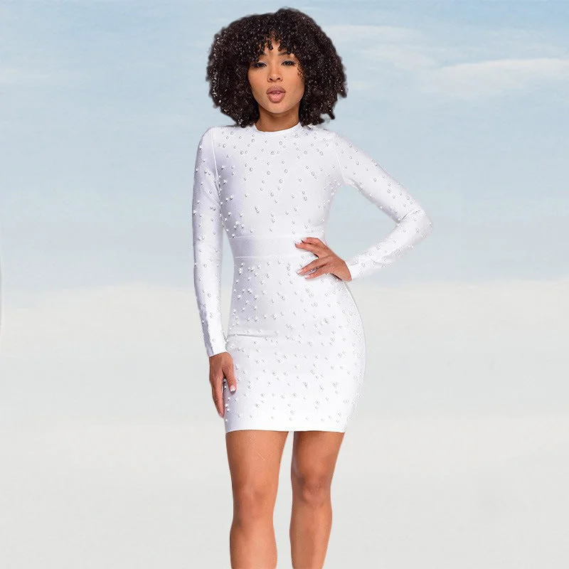 Hot Buy SIXSR 2025 women's clothing summer wish independent station solid color hip skirt  ebay long sleeve bead dress wholesale