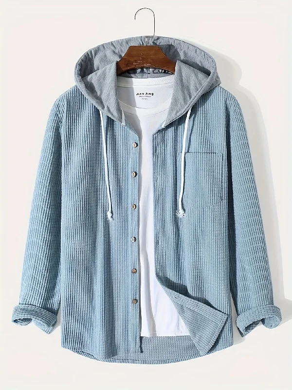 Mega Sale Sixsr Waffle Pattern Hoodie Shirt Coat For Men Long Sleeve Casual Regular Fit Button Up Hooded Shirts Jacket