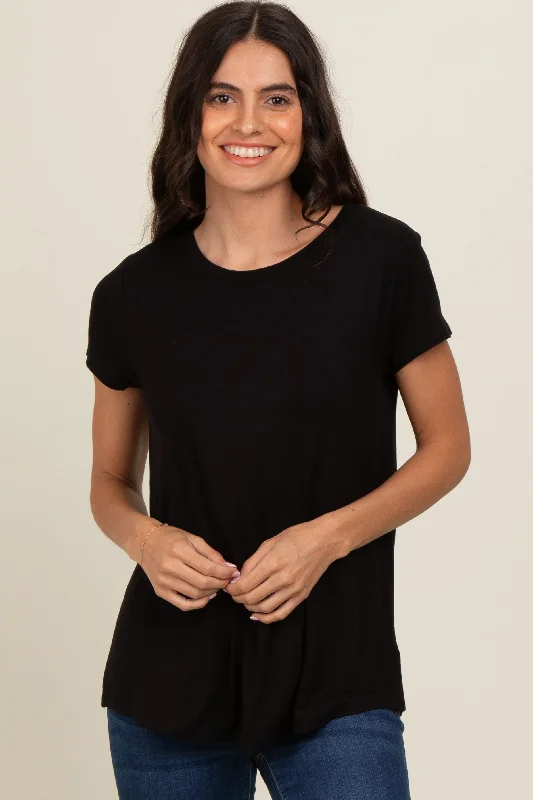 Special Discount Black Basic Short Sleeve Top