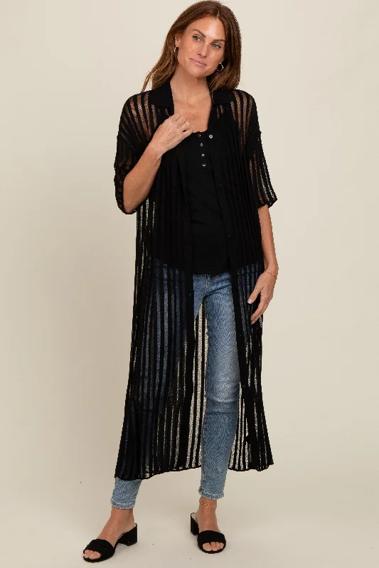 Weekend Sale: Don't Miss Out Black Distressed Collared Cover-Up