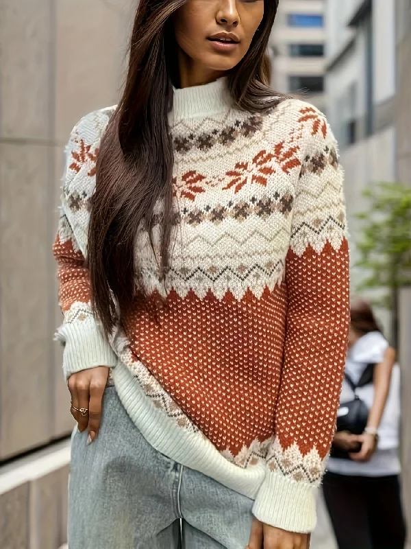 Super Sale Vibrant Allover Print Crew Neck Sweater - Soft, Cozy, Long Sleeve, Casual, Fall & Winter Essential - Women's Fashion Clothing for Everyday Wear