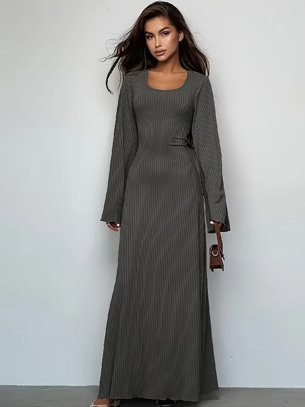 Half Price Sixsr Solid Flared Long Sleeve Dress, Casual Squared Neck Maxi Dress, Women's Clothing Half Price Sixsr Solid Flared Long Sleeve Dress, Casual Squared Neck Maxi Dress, Women's Clothing