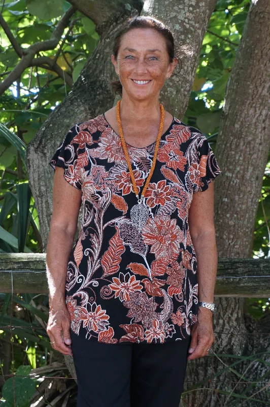 Hurry In Antique Print Short Sleeve Jersey Top
