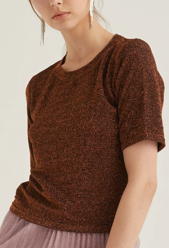 Weekend Discounts to Delight Textured Glitter Crew Neck Top