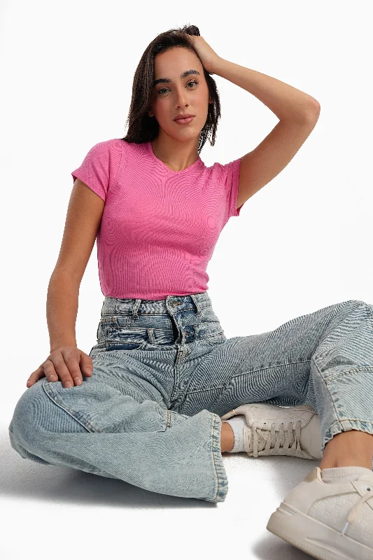 Deal Alert Ribbed Round Neck Top
