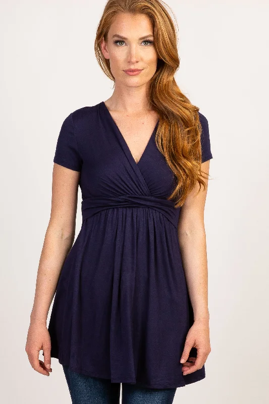 Weekend Discounts to Enjoy PinkBlush Navy Draped Front Nursing Top