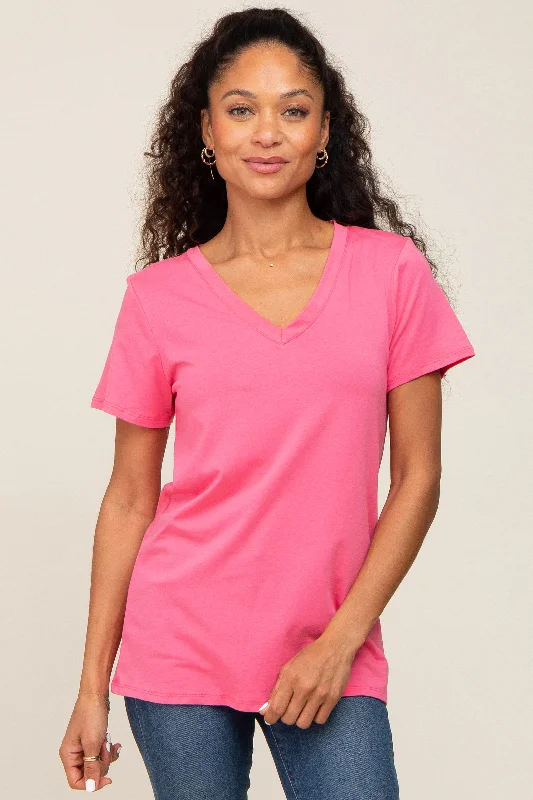 Weekend Specials to Enjoy Pink Basic V-Neck Tee