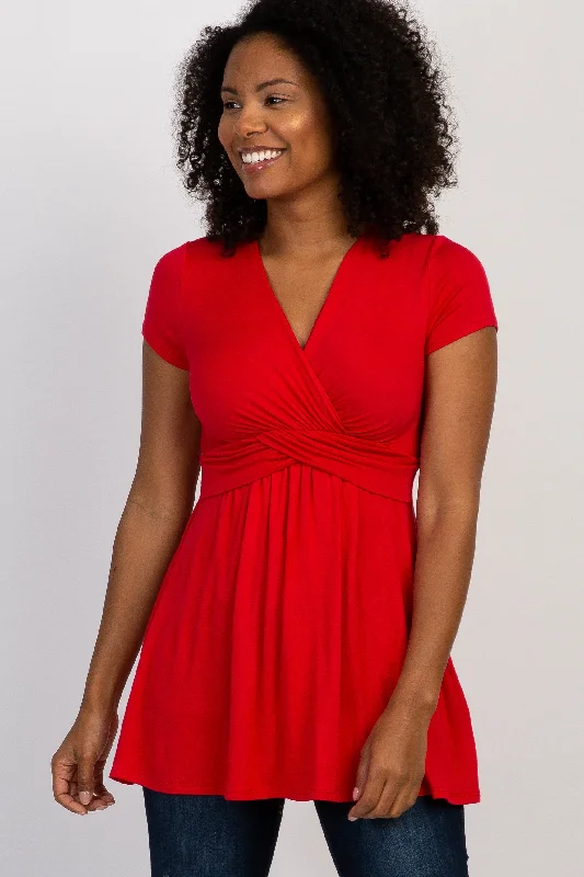 Weekend Offers That Dazzle PinkBlush Red Draped Front Nursing Top