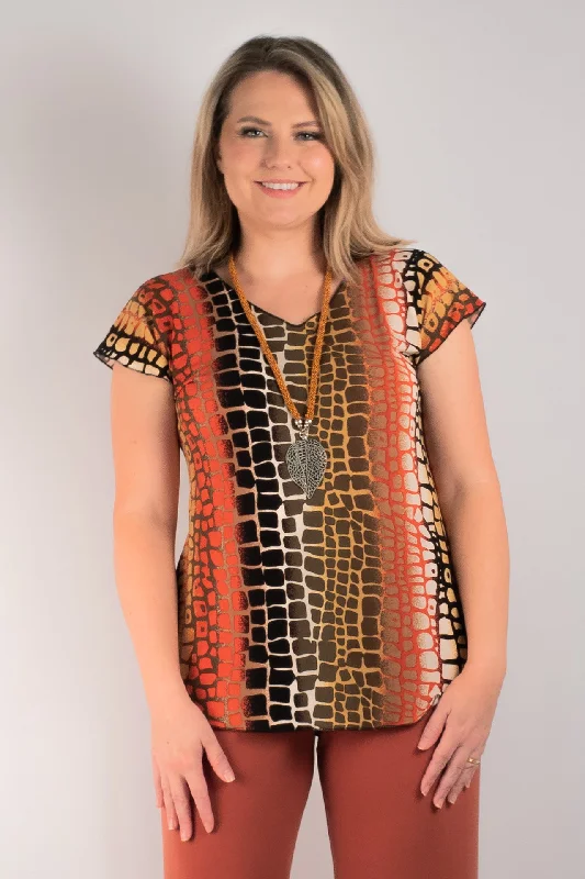 Weekend Deals That Amaze Reptile Print Short Sleeve Jersey Top