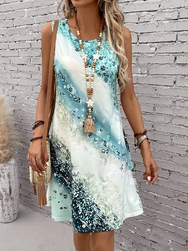 Weekend Bargains Just for You Abstract Print Tank Dress, Casual Crew Neck Sleeveless Dress, Women's Clothing Weekend Bargains Just for You Abstract Print Tank Dress, Casual Crew Neck Sleeveless Dress, Women's Clothing