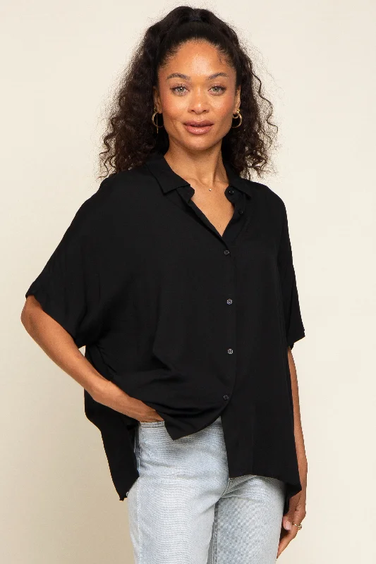 Exclusive Weekend Offers Inside Black Button Up Dolman Short Sleeve Top