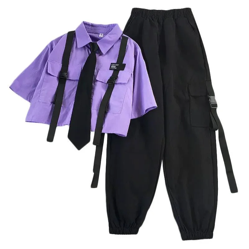 Weekend Extravaganza: Shop Now Sixsr Spring Womens Fashion Autumn Streetwear Pants High-Waist Straight Ribbon Cargo Pants Student Loose Short-Sleeved Shirt with Tie two-piece Set Weekend Extravaganza: Shop Now Sixsr Spring Womens Fashion Autumn Streetwear Pants High-Waist Straight Ribbon Cargo Pants Student Loose Short-Sleeved Shirt with Tie two-piece Set