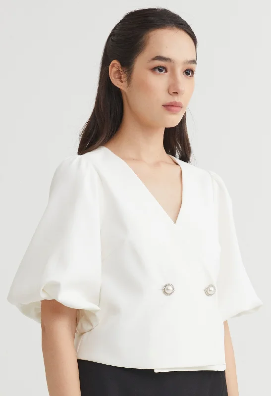 Bargain Alert Double Breasted Balloon Sleeve Blouse