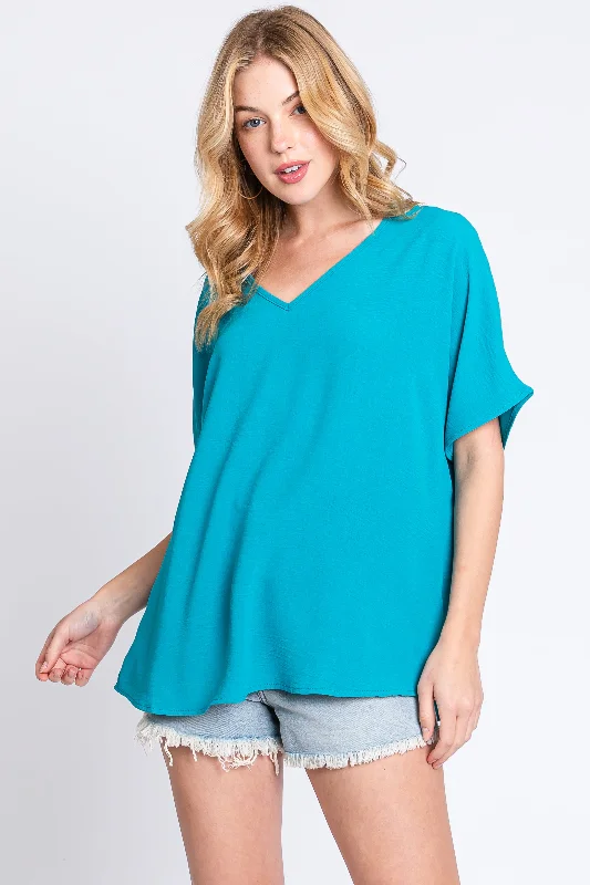 Hot Buy Turquoise Short Sleeve Blouse