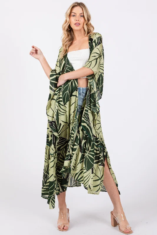 Now or Never Green Tropical Print Long Cover Up