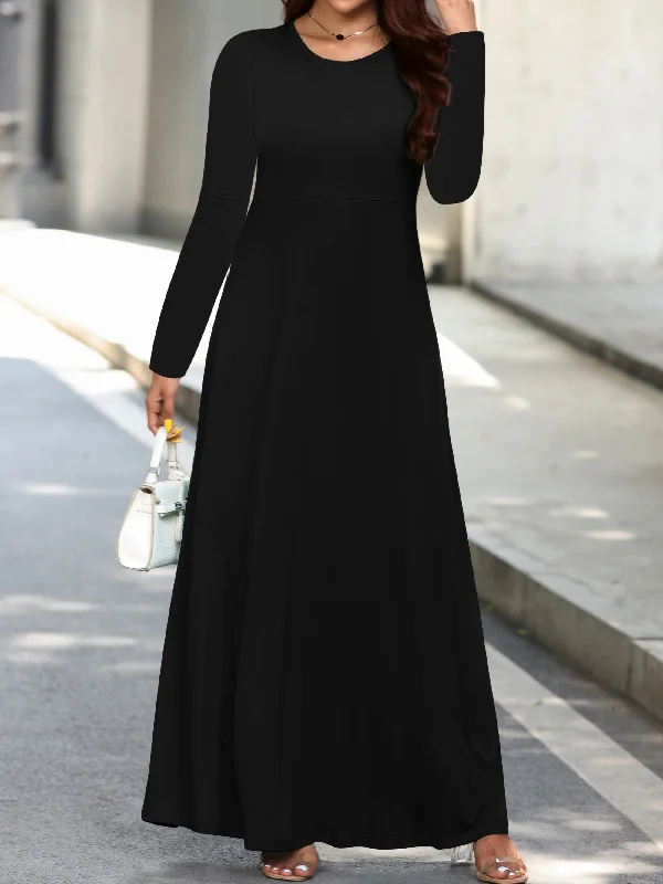 Weekend Savings Galore Sixsr Plus Size Casual Dress, Women's Plus Solid Long Sleeve Round Neck High Stretch Maxi Dress Weekend Savings Galore Sixsr Plus Size Casual Dress, Women's Plus Solid Long Sleeve Round Neck High Stretch Maxi Dress