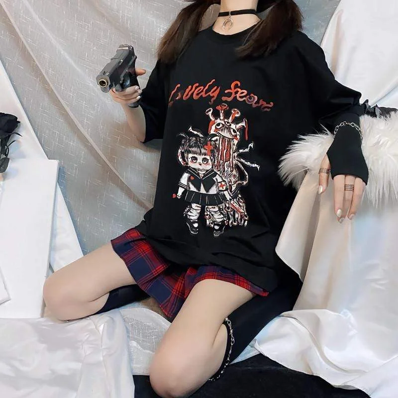 Crazy Deal Women's Gothic Cartoon Little Devil Monster Casual T-shirts
