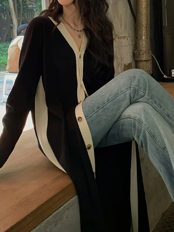 Exclusive Offer Sixsr Color Block Button Front Dress, Casual Long Sleeve Split Hem Dress, Women's Clothing Exclusive Offer Sixsr Color Block Button Front Dress, Casual Long Sleeve Split Hem Dress, Women's Clothing