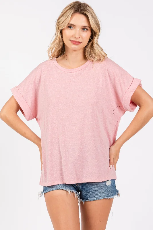 Limited Supply Pink Cuff Short Sleeve Top