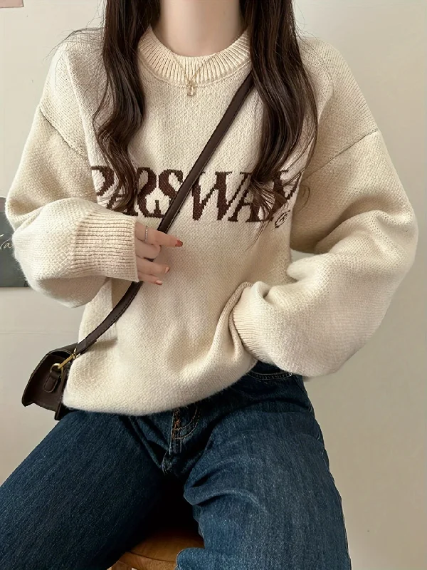 Final Clearance Sixsr Letter Pattern Crew Neck Pullover Sweater, Casual Long Sleeve Drop Shoulder Sweater, Women's Clothing Final Clearance Sixsr Letter Pattern Crew Neck Pullover Sweater, Casual Long Sleeve Drop Shoulder Sweater, Women's Clothing