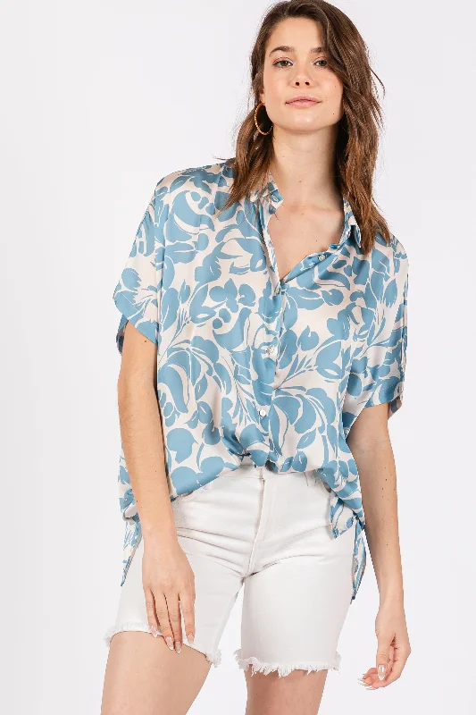 Major Deal Aqua Floral Button Down Blouse