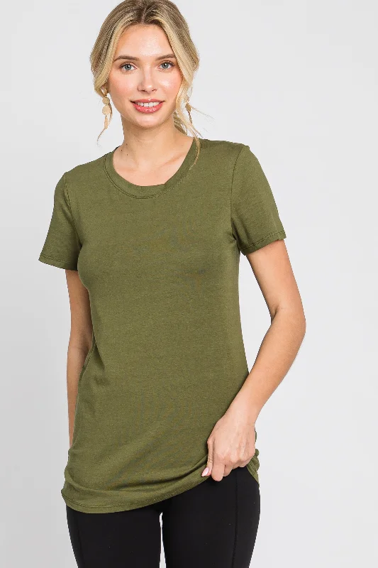 Weekend Offers That Thrill Olive Basic Crew Neck Tee