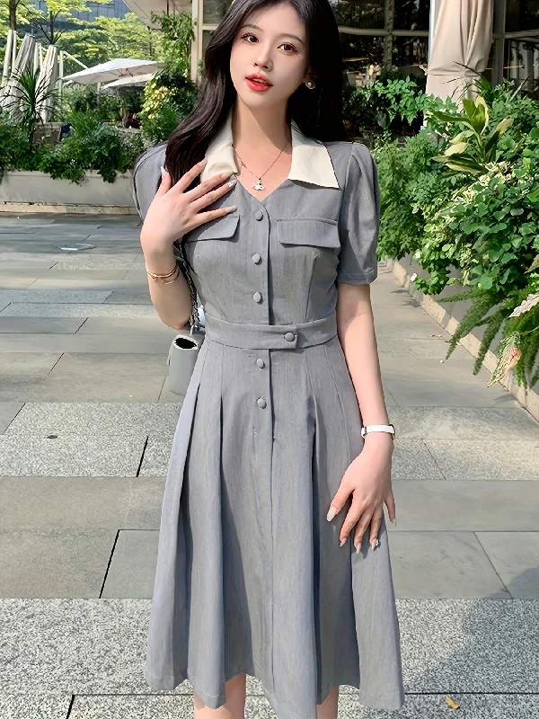 Weekend Deals That Please Sixsr Button Front Tucked Dress, Elegant Puff Sleeve V Neck Dress, Women's Clothing Weekend Deals That Please Sixsr Button Front Tucked Dress, Elegant Puff Sleeve V Neck Dress, Women's Clothing