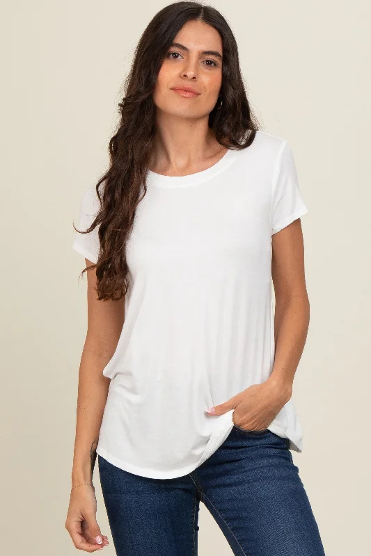 Weekend Savings Bonanza Ivory Basic Short Sleeve Top