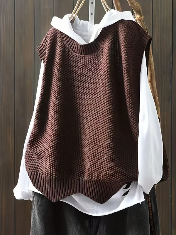 Great Bargain Sixsr Solid Crew Neck Knitted Vest, Casual Sleeveless Loose Sweater, Women's Clothing Great Bargain Sixsr Solid Crew Neck Knitted Vest, Casual Sleeveless Loose Sweater, Women's Clothing