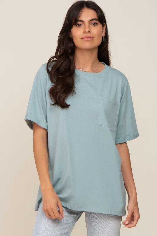 Weekend Offers You Can't Ignore Mint Green Oversized Pocket Front Short Sleeve Top