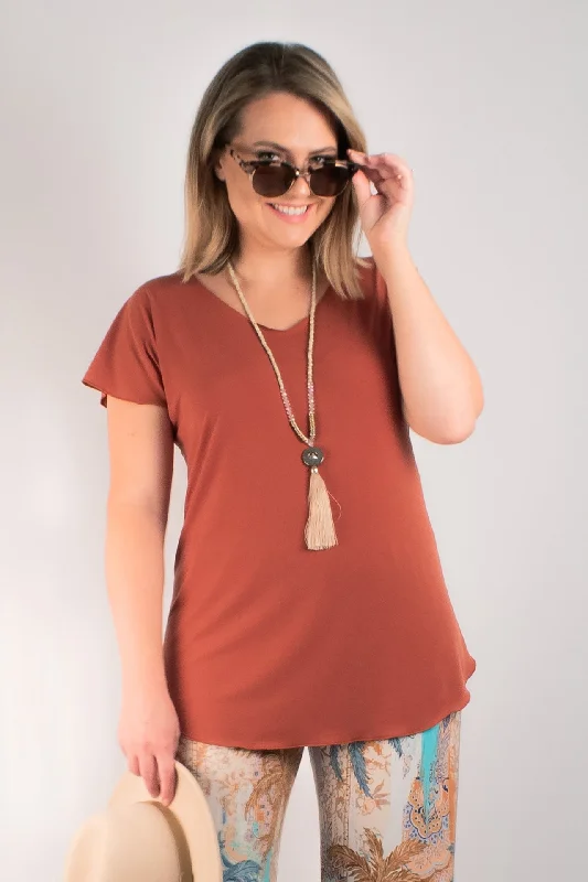 Great Bargain Rust Microfibre Jersey Short Sleeve Top