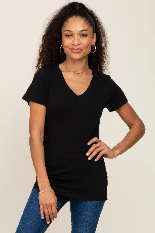 Hurry Up Black Basic V-Neck Tee